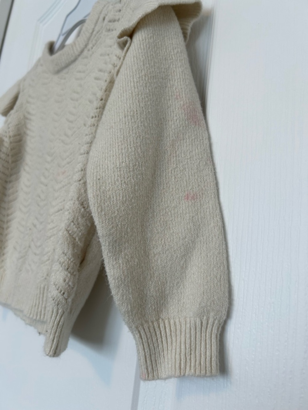 Cream Knit Ruffle Shoulder Sweater - Picture 3 of 5